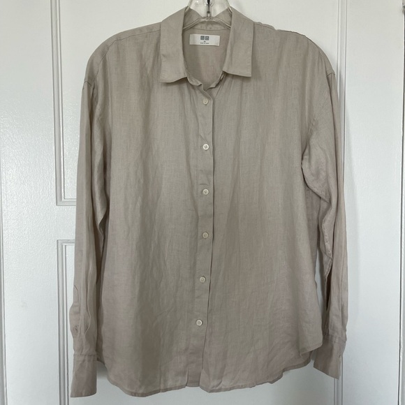 Uniqlo premium linen shirt long sleeve XS & Small in natural - Picture 4 of 11
